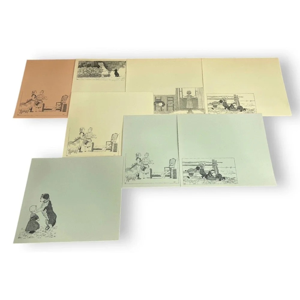 Vintage Green Tiger Press CA Stationery Set Louis Monvel Art Paper Envelopes